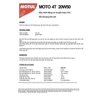 DẦU NHỚT ĐỘNG CƠ MOTUL MOTO 20W50 SJ 4T 1L