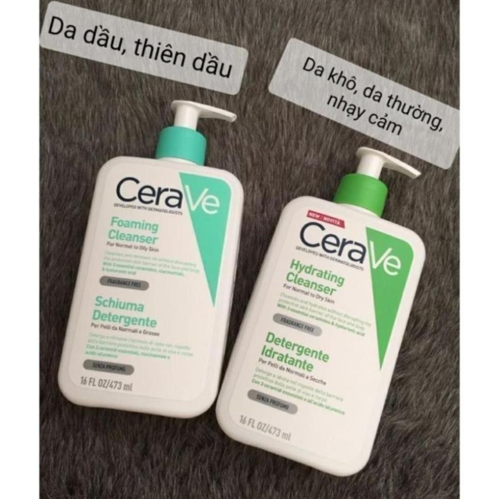 Sữa Rửa Mặt Cerave Bản Pháp Có Bill 236ml - 473ml Cho Da Dầu, Da Nhậy Cảm