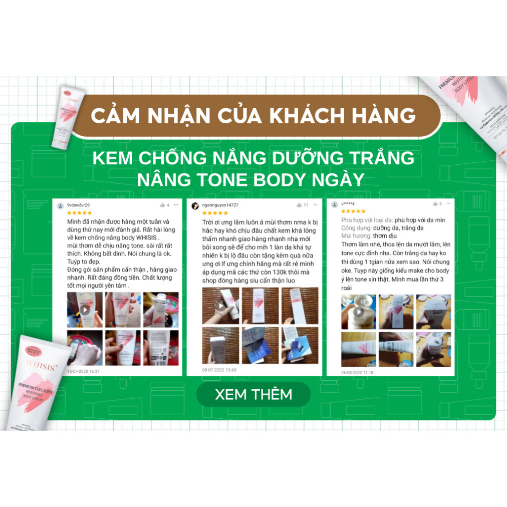 Kem Body Dưỡng Trắng Da Chống Nắng Nâng Tone Tức Thì WHISIS Premium Collagen Whitening Body Lotion 200ml SPF50+ PA++++