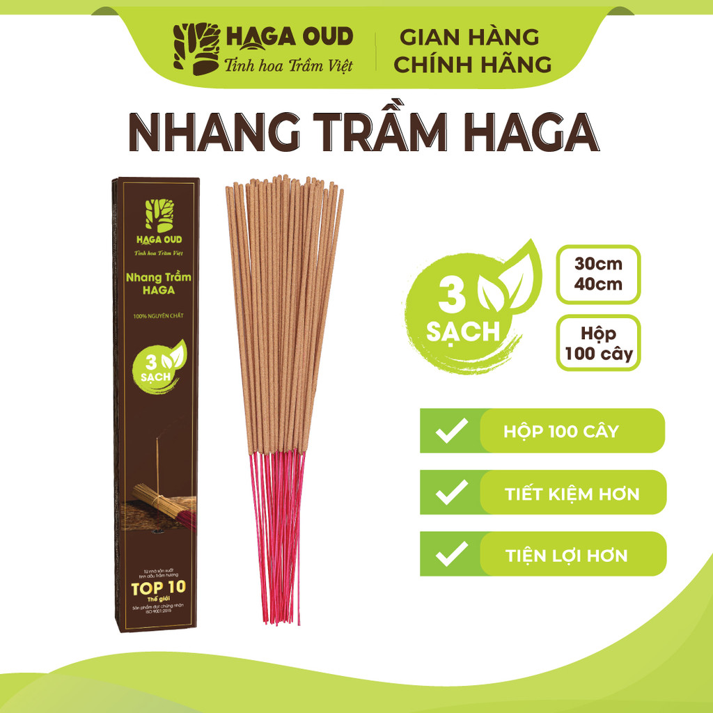 Ảnh Nhang trầm Haga 3 Sạch, 100 cây tiết kiệm, Thơm trầm, Ít khói, An toàn sức khỏe - 30cm/40cm 2