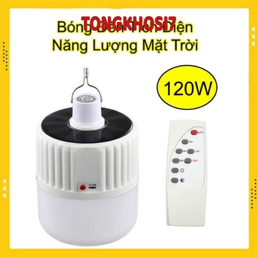 Bóng Đèn Led 120W Tích Điện Và Sạc Năng Lượng Mặt Trời Có Điều Khiển Từ Xa Kèm Theo Củ Sạc