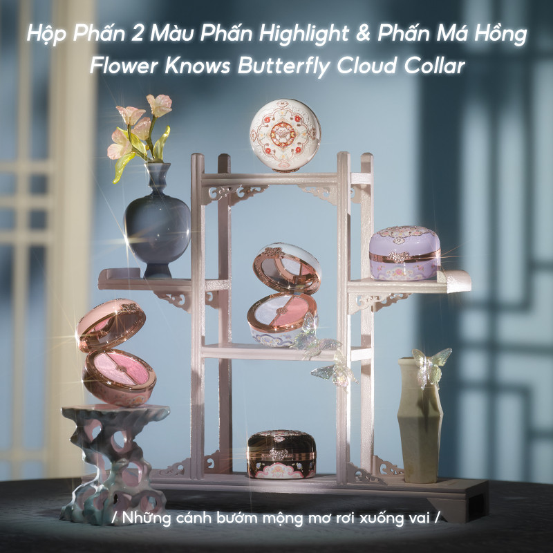 Ảnh Flower Knows Butterfly Cloud Collar Collection Hộp Phấn 2 Màu Phấn Highlight và Phấn Má Hồng 6g 2