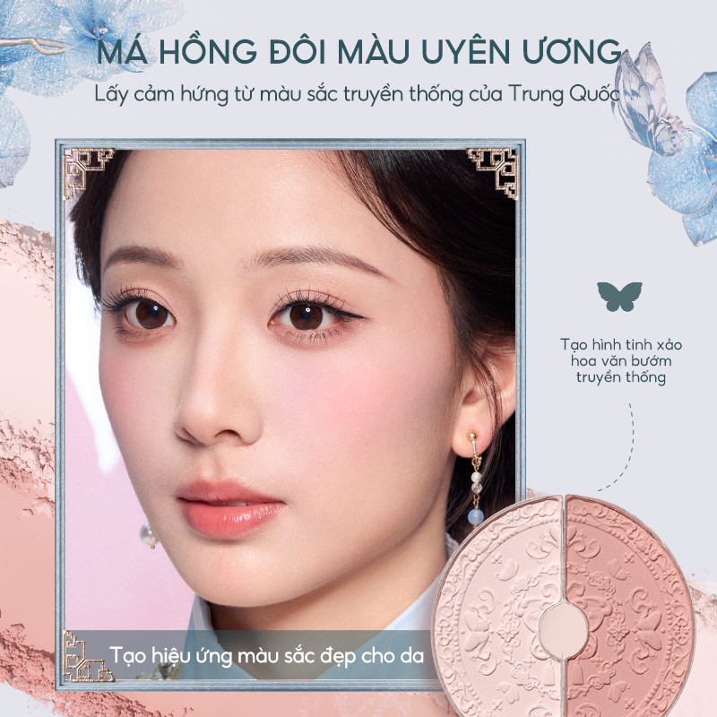 Ảnh Flower Knows Butterfly Cloud Collar Collection Hộp Phấn 2 Màu Phấn Highlight và Phấn Má Hồng 6g 4