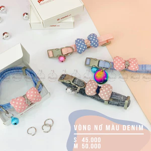 Vòng cổ cho chó mèo Nơ cotton denim dễ thương