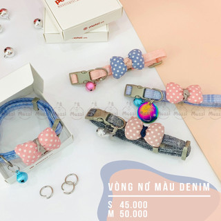 Vòng cổ cho chó mèo Nơ cotton denim dễ thương