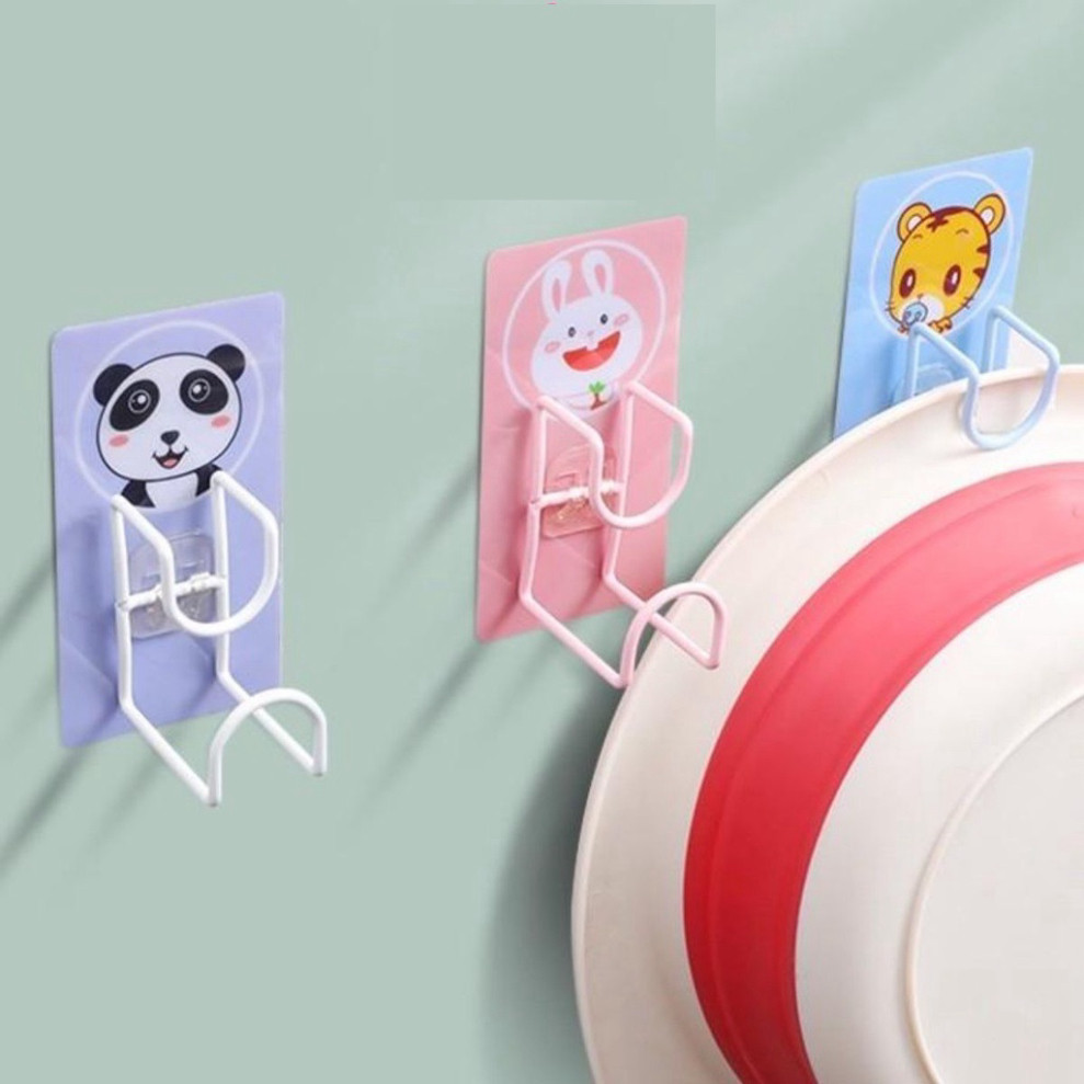 Combo 2 Móc Treo Thau Chậu Dán Tường Hoạt Hình Xinh Xắn, Không Cần Khoan Tường