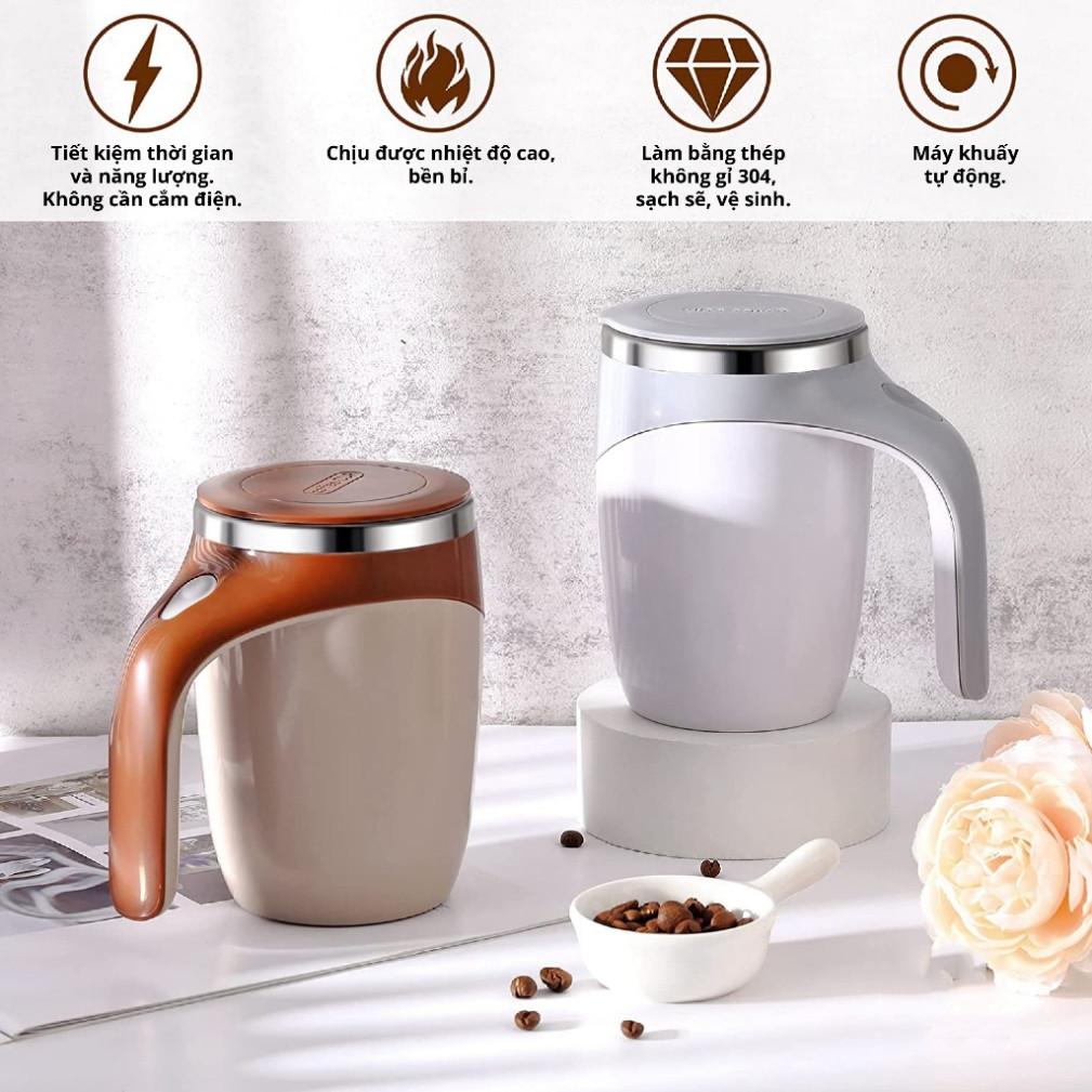 [Tặng Cáp Sạc] Ly Tự Khuấy Pha Trà Đồ Uống Lõi Inox 304 Sài Pin Sạc OKBOSS- Cốc Khuấy Tự Động Pha Ca Phê