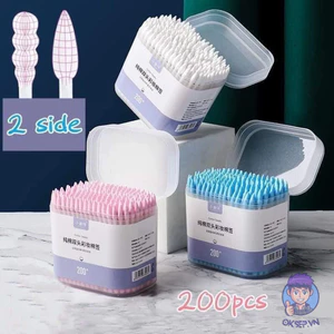 Hộp 200 Tăm Bông Ngoáy Tai Hai Đầu Bông Ráy Tai Dùng Một Lần Thiết Kế Đa Chức Năng Tiện Dụng