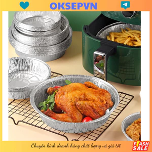 Combo 10 Khay Giấy Bạc 22cm Lót Nồi Chiên Không Dầu, Lò Nướng Loại Sâu 4cm
