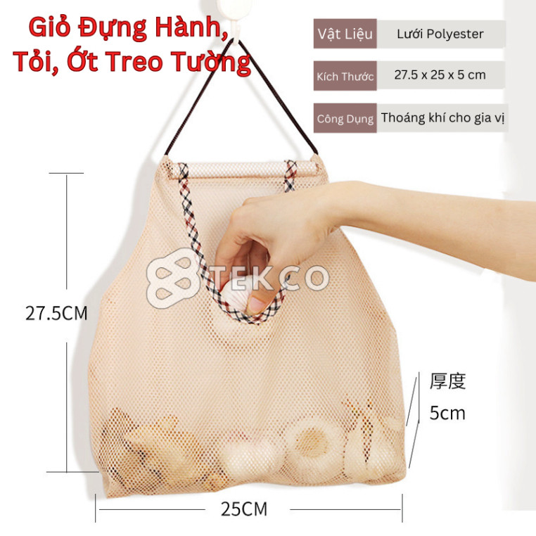 Giỏ Đựng Hành, Tỏi, Ớt Treo Tường Nhà Bếp - Túi Lưới Treo Tường Đựng Rau Củ Quả