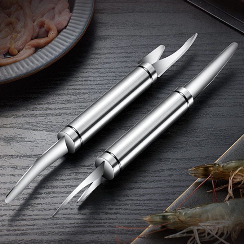 Dụng Cụ Lột Bóc Vỏ Tôm 2 Đầu - Cây Lấy Chỉ Tôm, Làm Lòng Gà, Đánh Vảy Cá 2 in 1