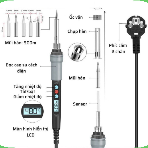 Mỏ hàn thiếc, hàn chì điều chỉnh nhiệt độ hiển thị LCD SL926 220v 90w