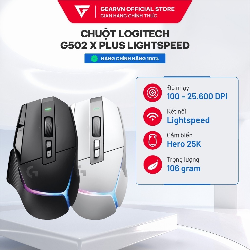 Chuột Logitech G502 X Plus LightSpeed màu trắng