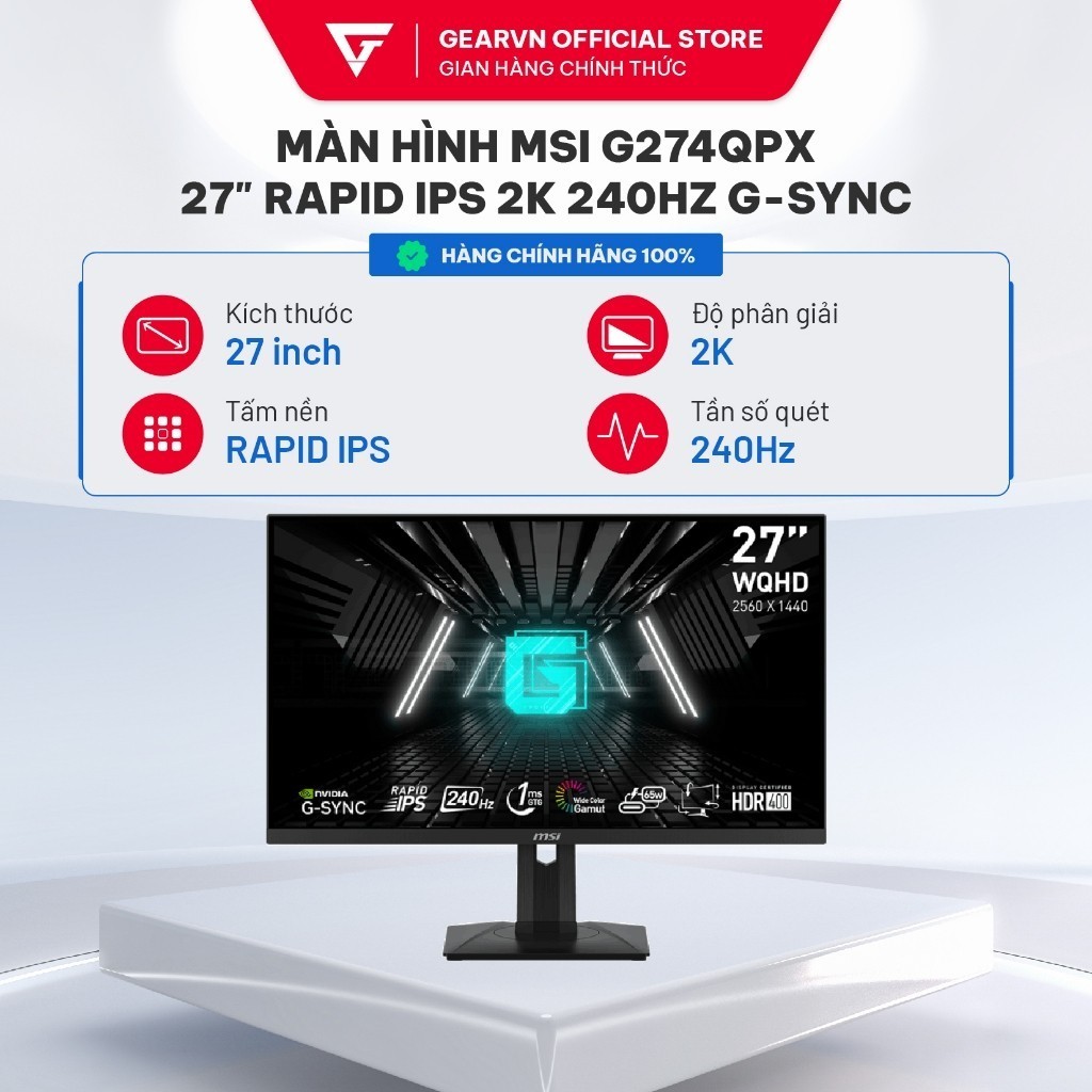 Màn hình MSI G274QPX 27" Rapid IPS 2K 240Hz G-Sync chuyên game | BigBuy360 - bigbuy360.vn