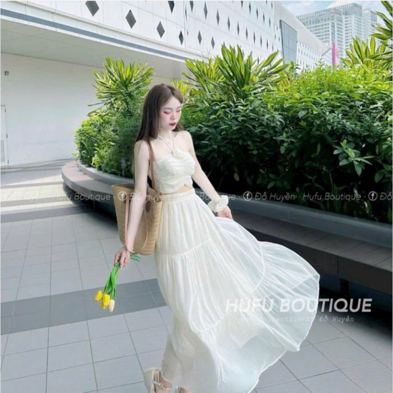 [12.12] Set váy đi biển chất voan tơ có mút cổ yếm dáng váy dài xòe tiểu thư mẫu mã xinh xắn nhẹ nhàng dễ thương💃💃  ✔️