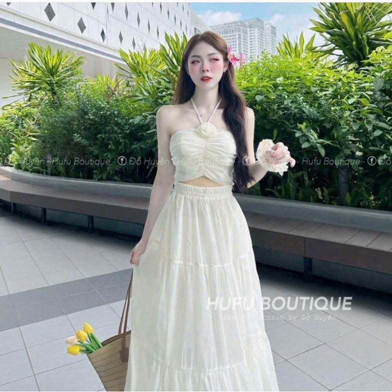 [12.12] Set váy đi biển chất voan tơ có mút cổ yếm dáng váy dài xòe tiểu thư mẫu mã xinh xắn nhẹ nhàng dễ thương💃💃  ✔️