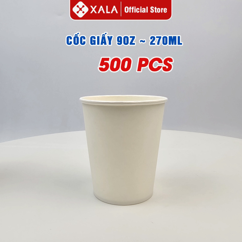 500 cốc giấy dùng 1 lần màu trắng 9oz - 270ml, Ly giấy uống nước dùng cho bữa tiệc liên hoan