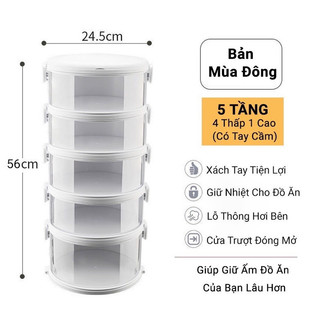 LỒNG BÀN 5 TẦNG CAO CẤP GIỮ NHIỆT CHỐNG BỤI BẨN CÔN TRÙNG CÓ LỖ THOÁNG KHÍ CÓ QUAI XÁCH