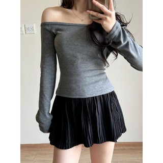 Áo trễ vai Forgirl áo thun trễ vai dài tay trơn ôm body chất tiêu lông T090