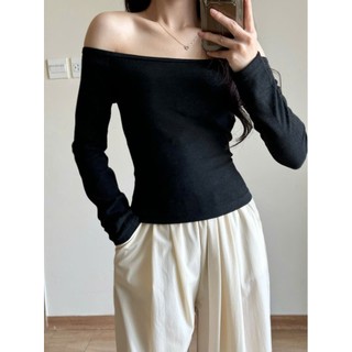 Áo trễ vai Forgirl áo thun trễ vai dài tay trơn ôm body chất tiêu lông T090