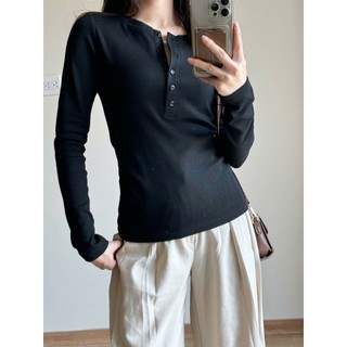 Áo thun dài tay Forgirl áo thun cúc xẻ chất thun mịn co giãn ôm body T091