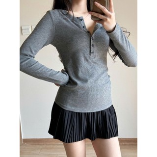 Áo thun dài tay Forgirl áo thun cúc xẻ chất thun mịn co giãn ôm body T091