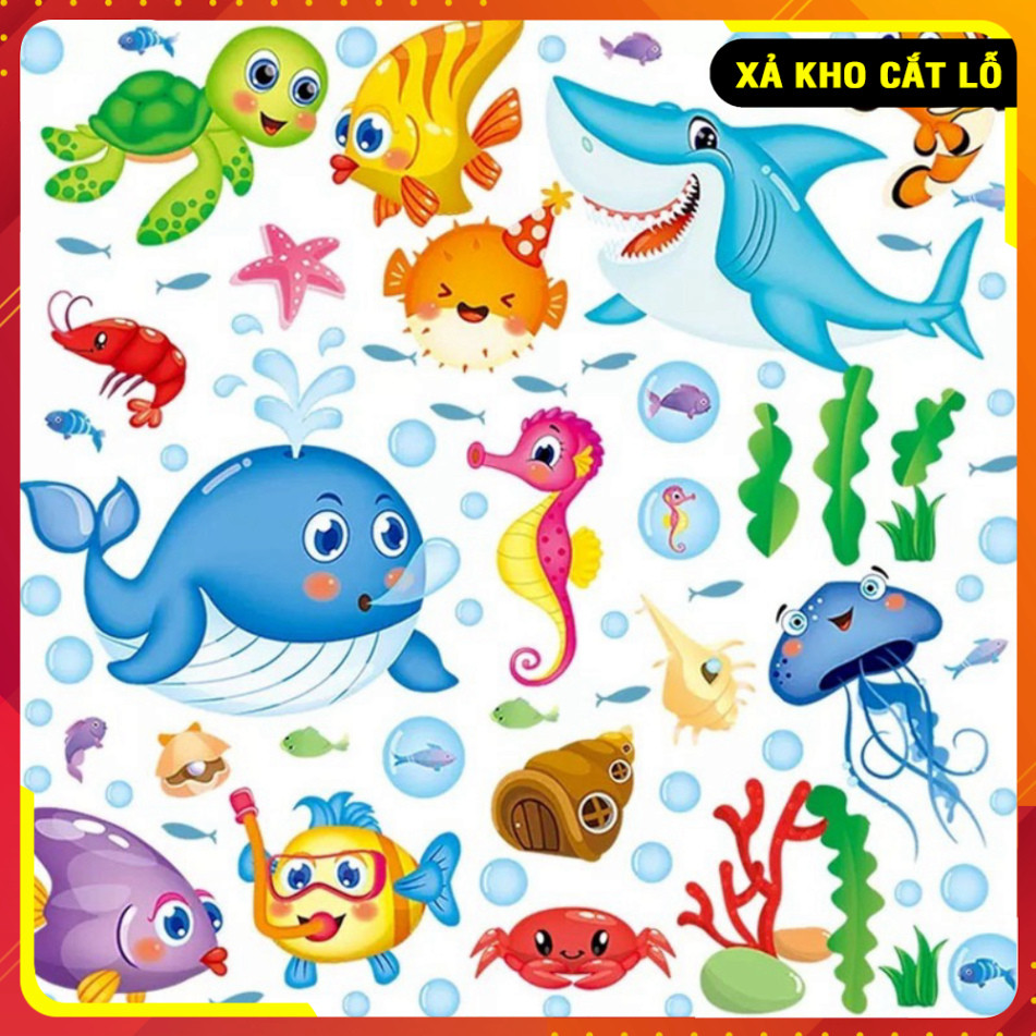 XẢ KHO Tranh Decal dán tường cho bé XL7206 - Đề can động vật dưới nước siêu dễ thương!