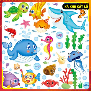 XẢ KHO Tranh Decal dán tường cho bé XL7206 - Đề can động vật dưới nước siêu dễ thương!