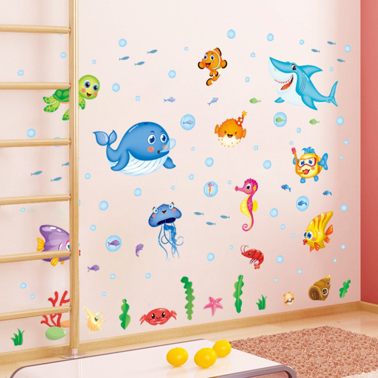 XẢ KHO Tranh Decal dán tường cho bé XL7206 - Đề can động vật dưới nước siêu dễ thương!