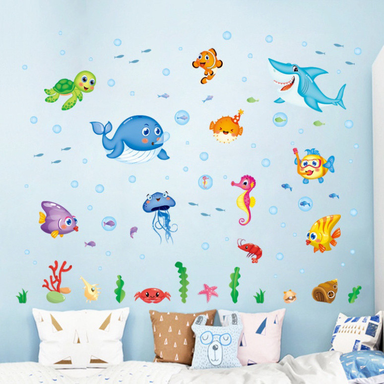XẢ KHO Tranh Decal dán tường cho bé XL7206 - Đề can động vật dưới nước siêu dễ thương!