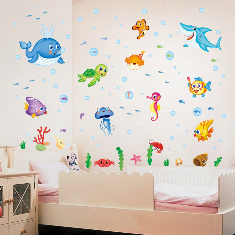 XẢ KHO Tranh Decal dán tường cho bé XL7206 - Đề can động vật dưới nước siêu dễ thương!