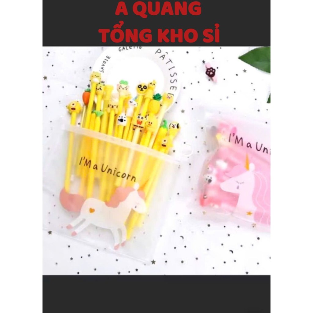 SET BÚT BI ĐẦU THÚ- Combo 20 Bút Bi Đầu Hình Thú Tặng Kèm Túi Zip - MA: BUT BI DAU THU 858
