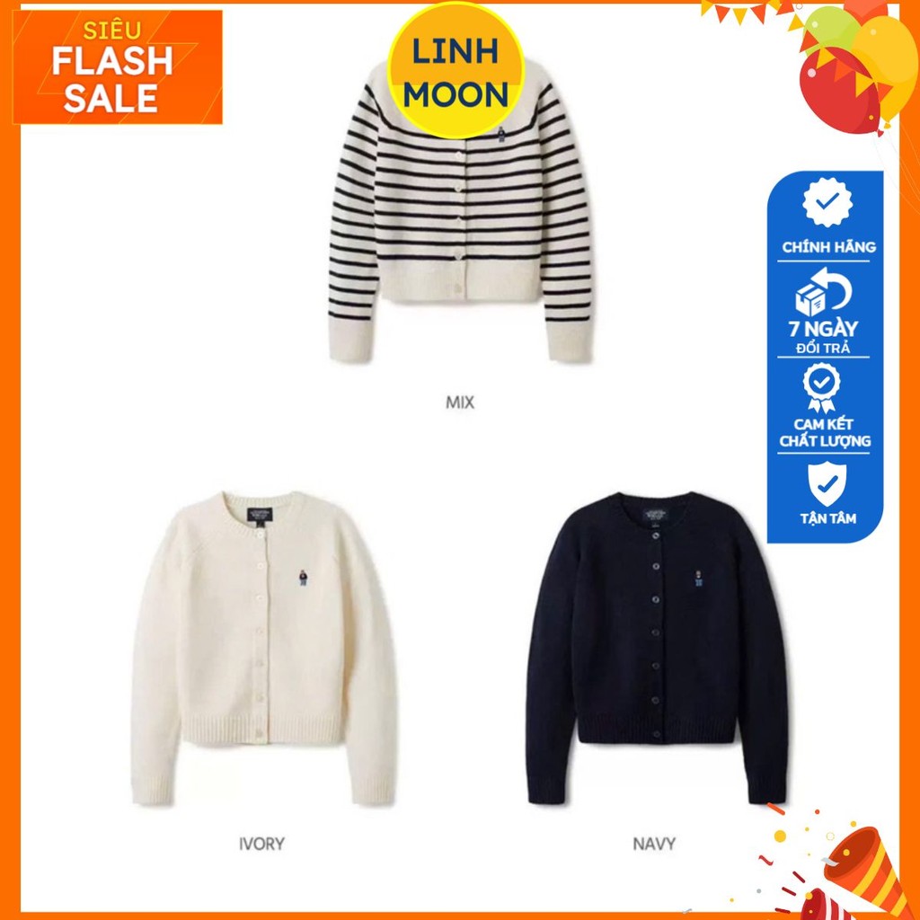 ÁO LEN THÊU GẤU W.H.O THAN, TRẮNG,KẺ CARDIGAN  hót nhất 2024