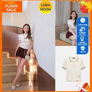 Áo len cộc tay cổ polo băng lụa ZR dệt kim hàng xuất 1986 kèm ảnh thật