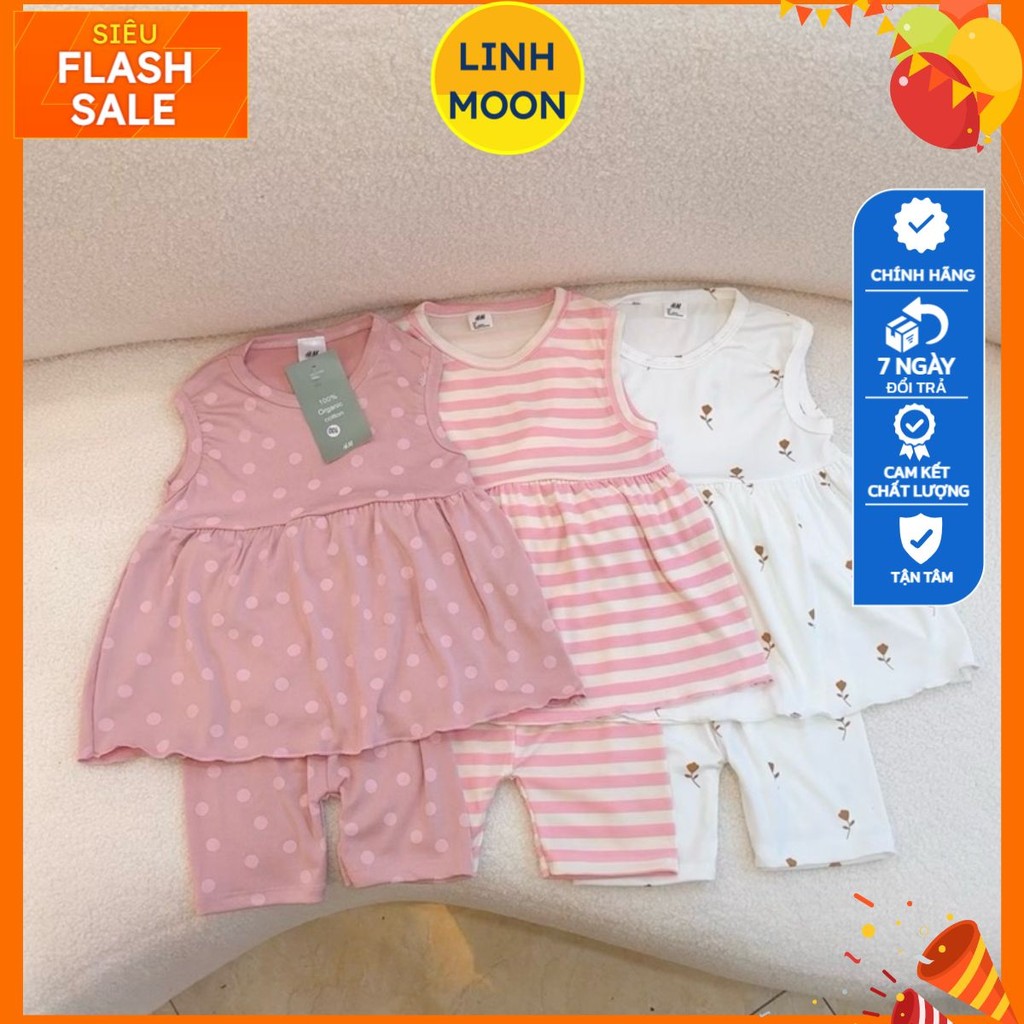 COMBO SÉT 3 BỘ bé gái họa tiết hoa nhí, chấm bi, sọc ngang tone màu trắng hồng cực xinh kèm ảnh thật
