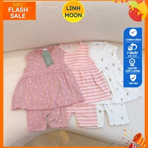 COMBO SÉT 3 BỘ bé gái họa tiết hoa nhí, chấm bi, sọc ngang tone màu trắng hồng cực xinh kèm ảnh thật