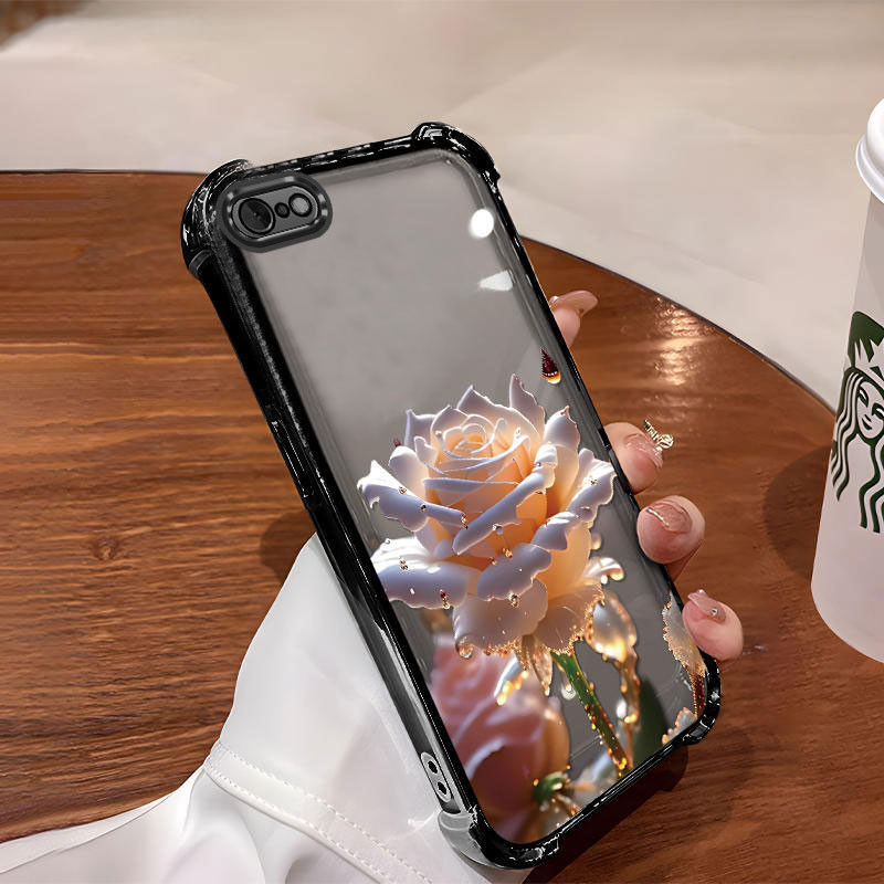 [Có Phim Ống Kính] Ốp Lưng Cho iphone 7 8 6 6s Vỏ Điện Thoại Mới Nhất Mạ Điện Hoạt Hình Họa Tiết Hoa Hồng Chống Rơi Và Chống Sốc Điện Thoại Mềm