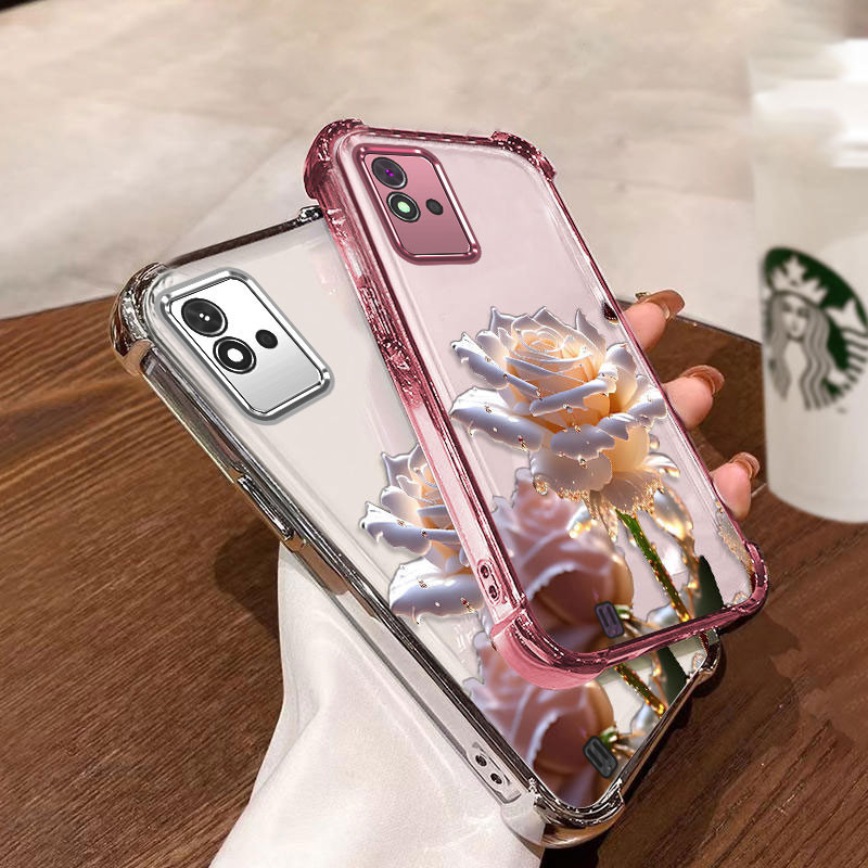 [Có Phim Ống Kính] Ốp Lưng Cho realme c11 2021 c20 c11 2020 Ốp Điện Thoại Mới Nhất Mạ Điện Hoạt Hình Họa Tiết Hoa Hồng Chống Rơi Và Chống Sốc Điện Thoại Mềm