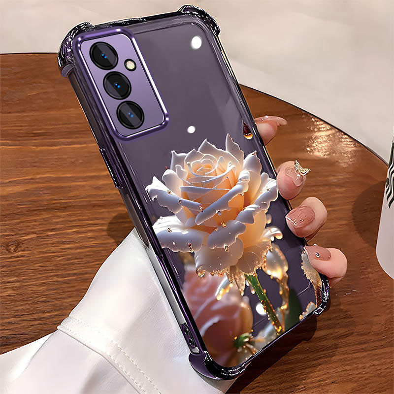 [Có Phim Ống Kính] Ốp Lưng Cho samsung a24 4g a34 5g a54 5g Vỏ Điện Thoại Mới Nhất Mạ Điện Hoạt Hình Họa Tiết Hoa Hồng Chống Rơi Và Chống Sốc Điện Thoại Mềm