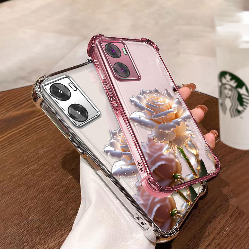 【 Có màng ống kính 】 Ốp lưng cho oppo a57 4g 2022 a57 5g 2022 a77 a77s Vỏ điện thoại mới nhất mạ điện hoạt hình hoa hồng hoa văn chống rơi và chống sốc điện thoại mềm