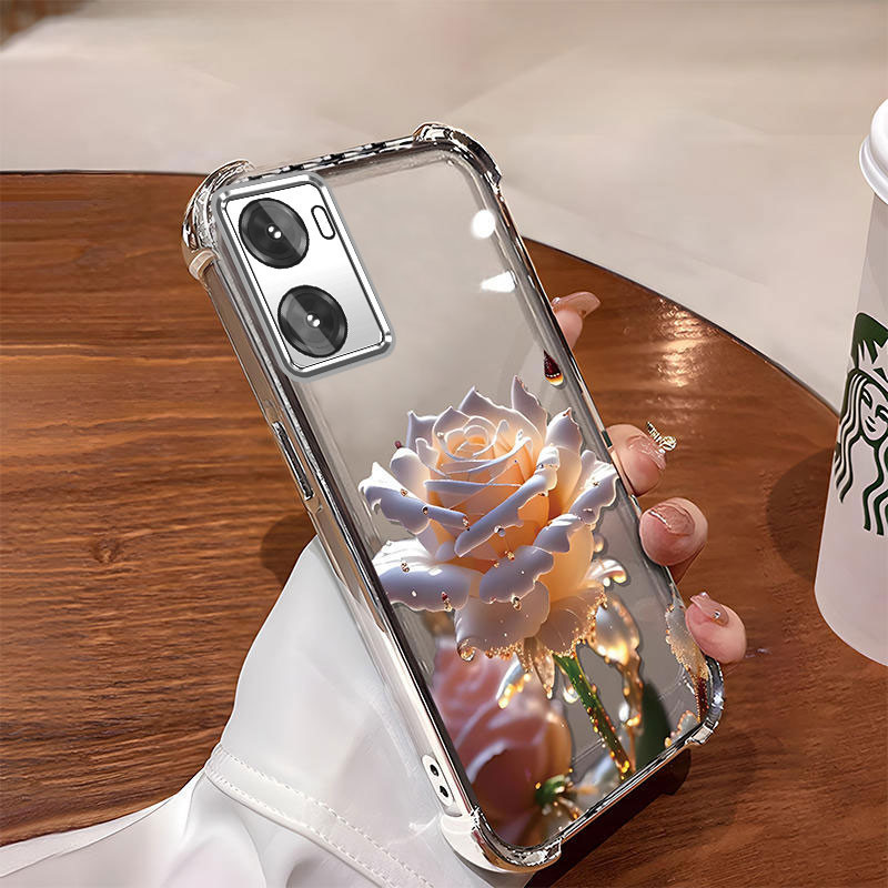 【 Có màng ống kính 】 Ốp lưng cho oppo a57 4g 2022 a57 5g 2022 a77 a77s Vỏ điện thoại mới nhất mạ điện hoạt hình hoa hồng hoa văn chống rơi và chống sốc điện thoại mềm