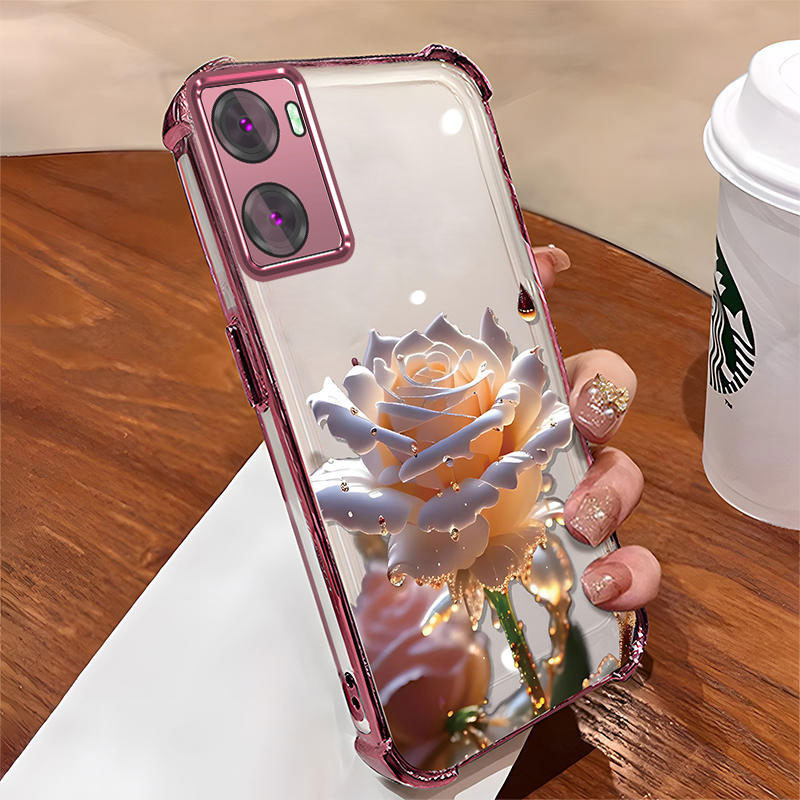 【 Có màng ống kính 】 Ốp lưng cho oppo a57 4g 2022 a57 5g 2022 a77 a77s Vỏ điện thoại mới nhất mạ điện hoạt hình hoa hồng hoa văn chống rơi và chống sốc điện thoại mềm
