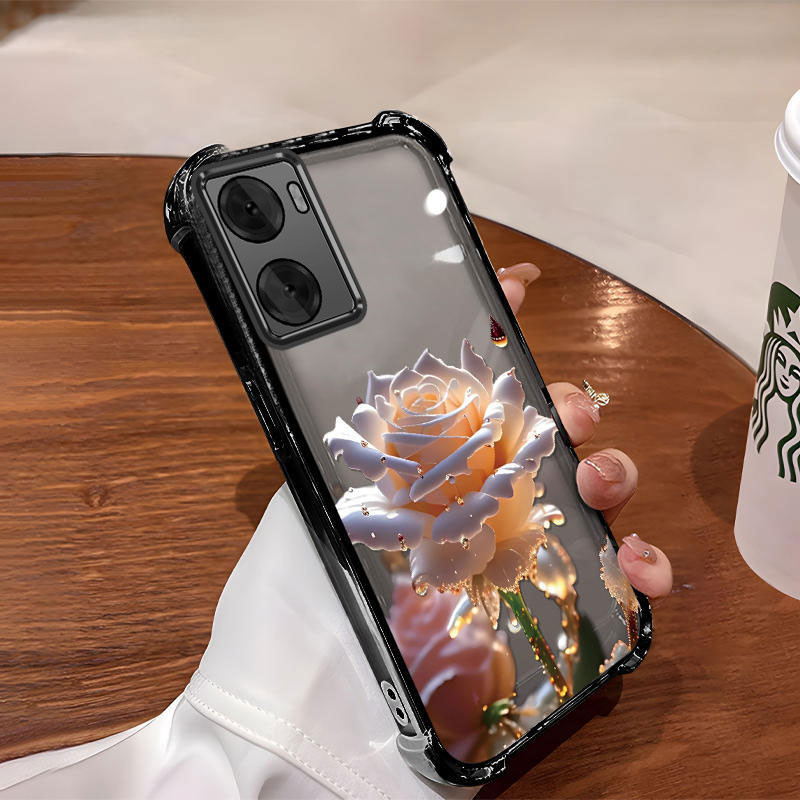 【 Có màng ống kính 】 Ốp lưng cho oppo a57 4g 2022 a57 5g 2022 a77 a77s Vỏ điện thoại mới nhất mạ điện hoạt hình hoa hồng hoa văn chống rơi và chống sốc điện thoại mềm