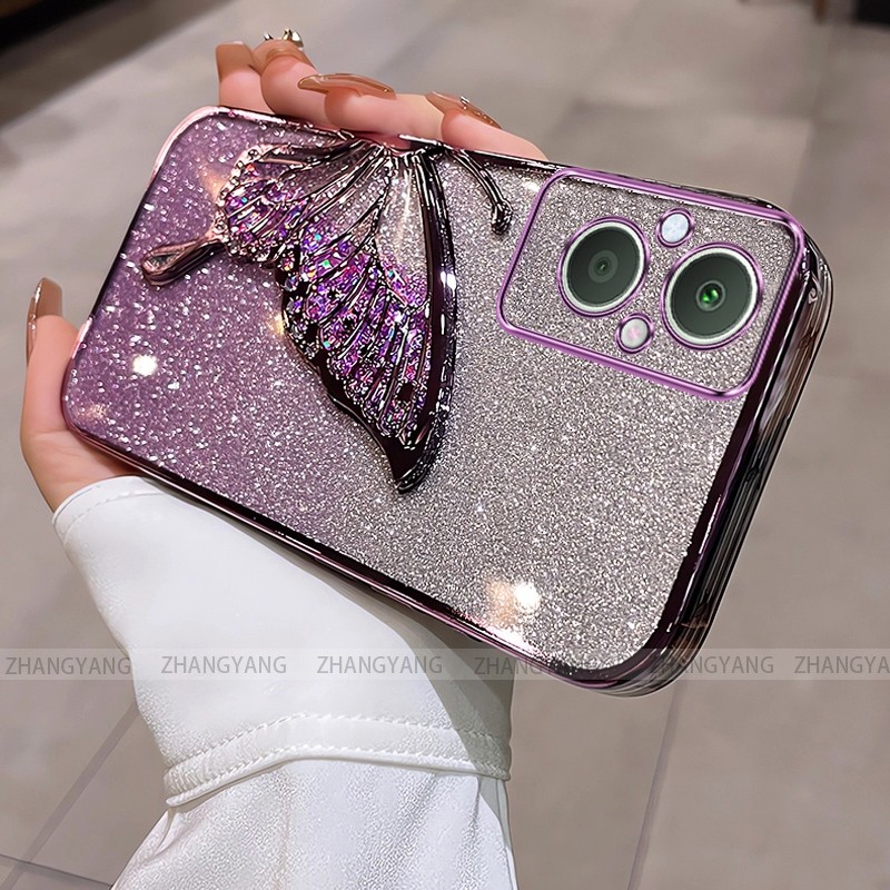 Ốp Lưng Cho OPPO reno 7z 5G reno 8z 5G Flash Mạ Điện Silicon Vỏ Điện Thoại Thẩm Mỹ Bướm Trang Trí Thiết Kế Mới TPU Mềm