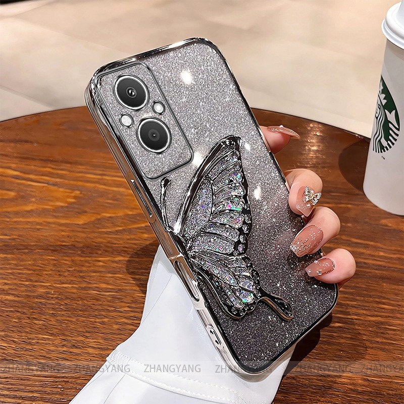 Ốp Lưng Cho OPPO reno 7z 5G reno 8z 5G Flash Mạ Điện Silicon Vỏ Điện Thoại Thẩm Mỹ Bướm Trang Trí Thiết Kế Mới TPU Mềm
