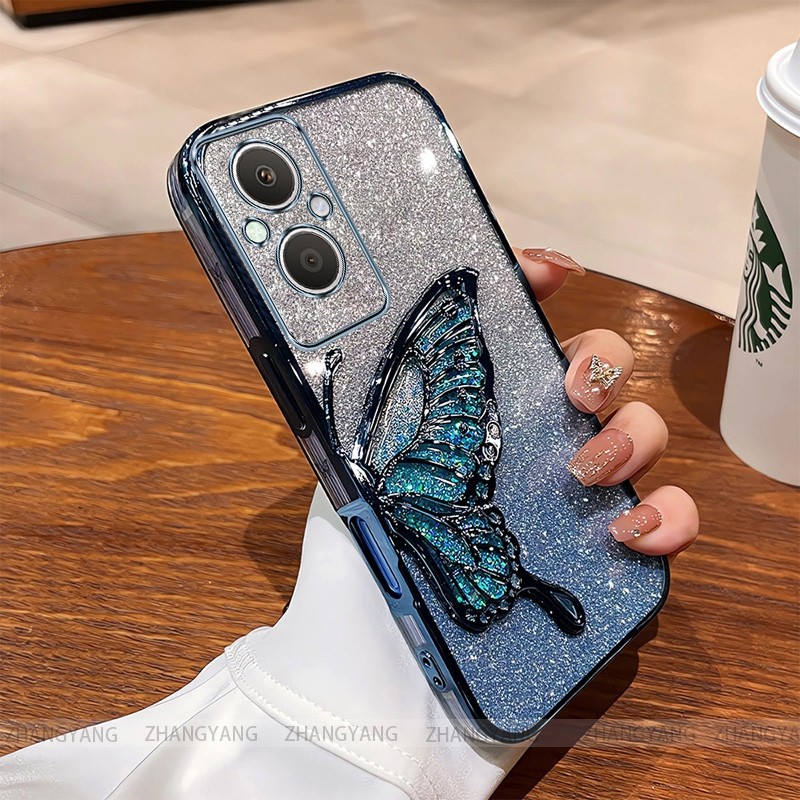 Ốp Lưng Cho OPPO reno 7z 5G reno 8z 5G Flash Mạ Điện Silicon Vỏ Điện Thoại Thẩm Mỹ Bướm Trang Trí Thiết Kế Mới TPU Mềm