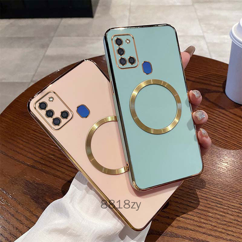 Ốp lưng samsung a21s m31 Mạ cạnh thẳng Ốp điện thoại tối giản silicone mềm chống rơi ống kính có bảo hiểm đầy đủ