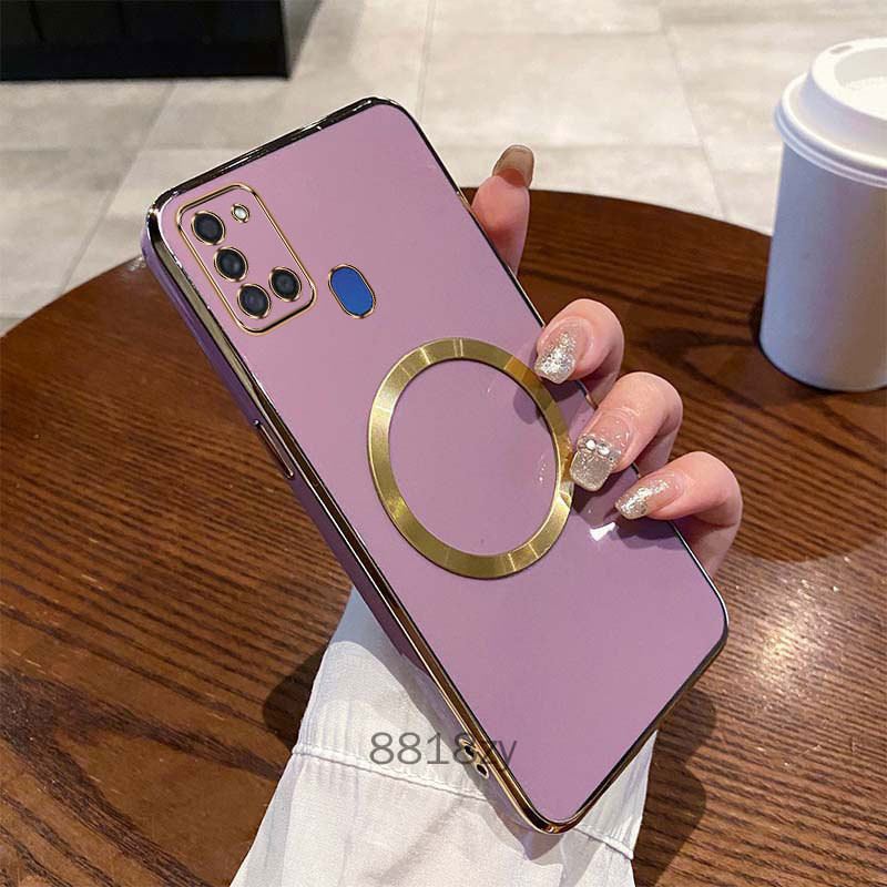 Ốp lưng samsung a21s m31 Mạ cạnh thẳng Ốp điện thoại tối giản silicone mềm chống rơi ống kính có bảo hiểm đầy đủ