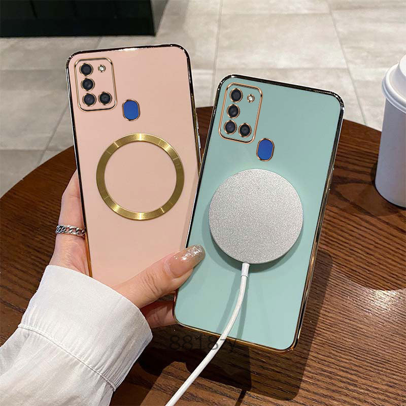 Ốp lưng samsung a21s m31 Mạ cạnh thẳng Ốp điện thoại tối giản silicone mềm chống rơi ống kính có bảo hiểm đầy đủ