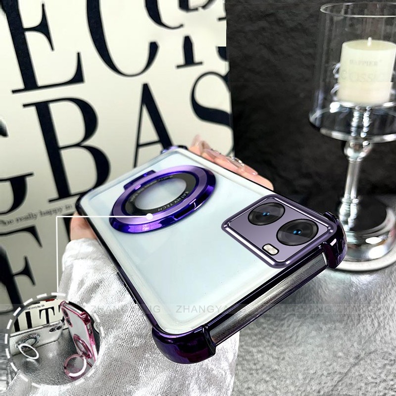 Ốp Lưng Cho OPPO A57 4G 2022 A57 5G 2022 A77 A77s Túi Khí Bốn Góc Chống Rơi Vỏ Điện Thoại Mạ Điện Thiết Kế Giá Đỡ Silicon TPU Điện Thoại Mềm